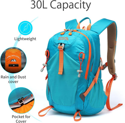 Hiking Backpack 30L Foldable Travel Daypack For Women Men,Camping Daypack Backpacks Lightweight,Durable Hiking Backpack Fit For Hiking,Daily Commuting,Short Trips.(With Rain-cover)