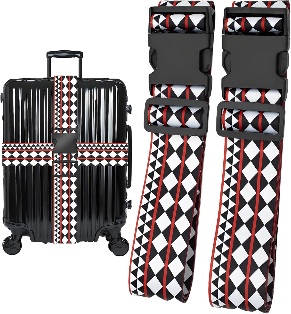 Geometric Arts Luggage Straps for Suitcases, Adjustable Luggage Travel Belt to Keep Luggage Security While Travel, Strong Polyester Fabric, Easy-to-Recognize Funny Pattern Travel Accessories, 2 Pack