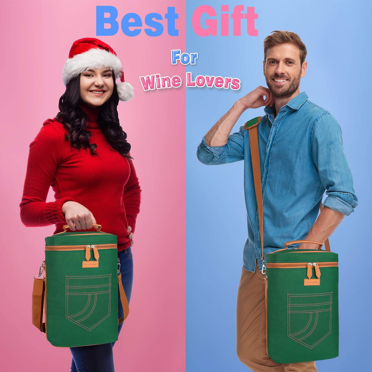 Tirrinia 4 Bottle Wine Gift carrier - Insulated & Padded Portable Wine Carrying Cooler Tote Bag for Travel, BYOB Restaurant, Wine Tasting, Party,Gift for Wine Lovers, Green