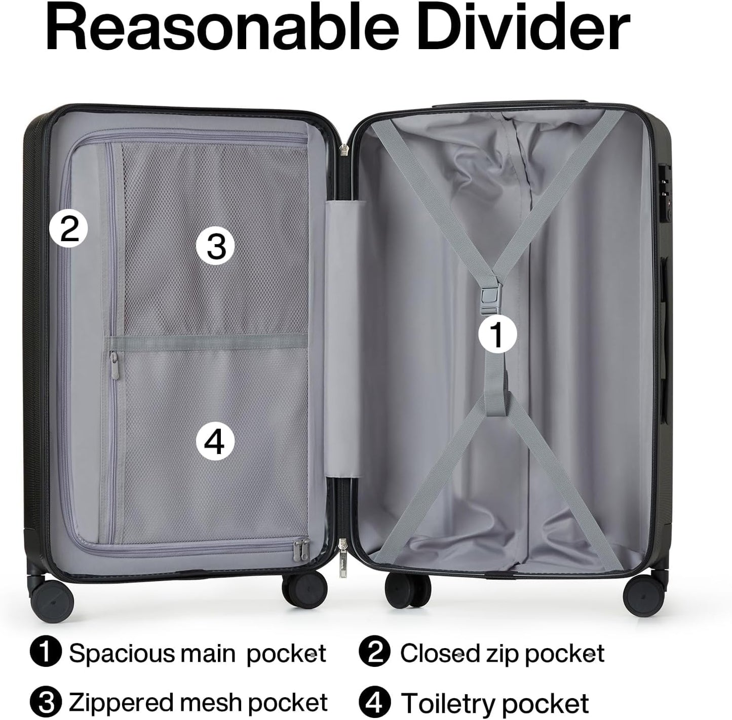 Hanke Luggage Sets 2 piece Carry On Luggage with Wheels PC Hard Shell Suitcases Lightweight Checked Travel Luggage Large Travel Suitcase Woman Men 20/29 Inch(Jet Black)