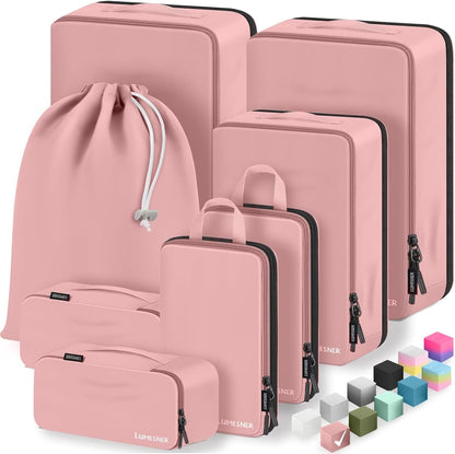 8 Set Compression Packing Cubes for Travel, Waterproof Luggage Organizers, Suitcase Organizer Set for Carry-On & Checked Baggage, Travel Accessories for Men & Women