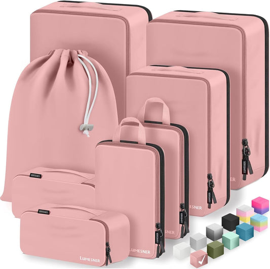 8 Set Compression Packing Cubes for Travel, Waterproof Luggage Organizers, Suitcase Organizer Set for Carry-On & Checked Baggage, Travel Accessories for Men & Women