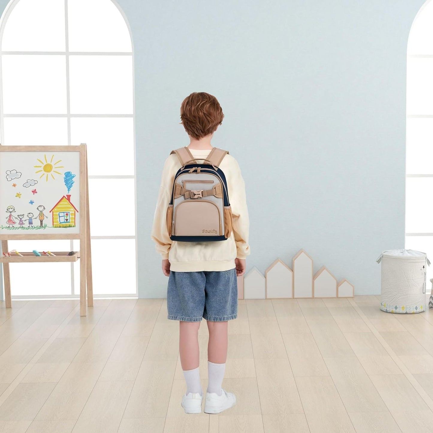 Cute Mini Toddler Backpacks for Boys 2-4 Little Kids Backpack Preschool Bookbag (Brown Gray)