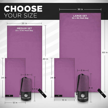 ScorchedEarth Microfiber Travel & Sports Towel Set - Quick Dry, Super Absorbent, Compact, Lightweight - for Camping, Backpacking, Hiking, Beach, Yoga, Swimming - Includes 2 Sizes + Carrying Bag & Clip