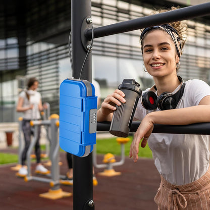 HUANLANG Portable Safe Lock Box with Combination Lock Mini Beach Travel Safe Waterproof Small Lockable Box with Removable Wire Rope Combination Safe Box for Dorm,Travel,Beach,Hotel,Car,Home,Office