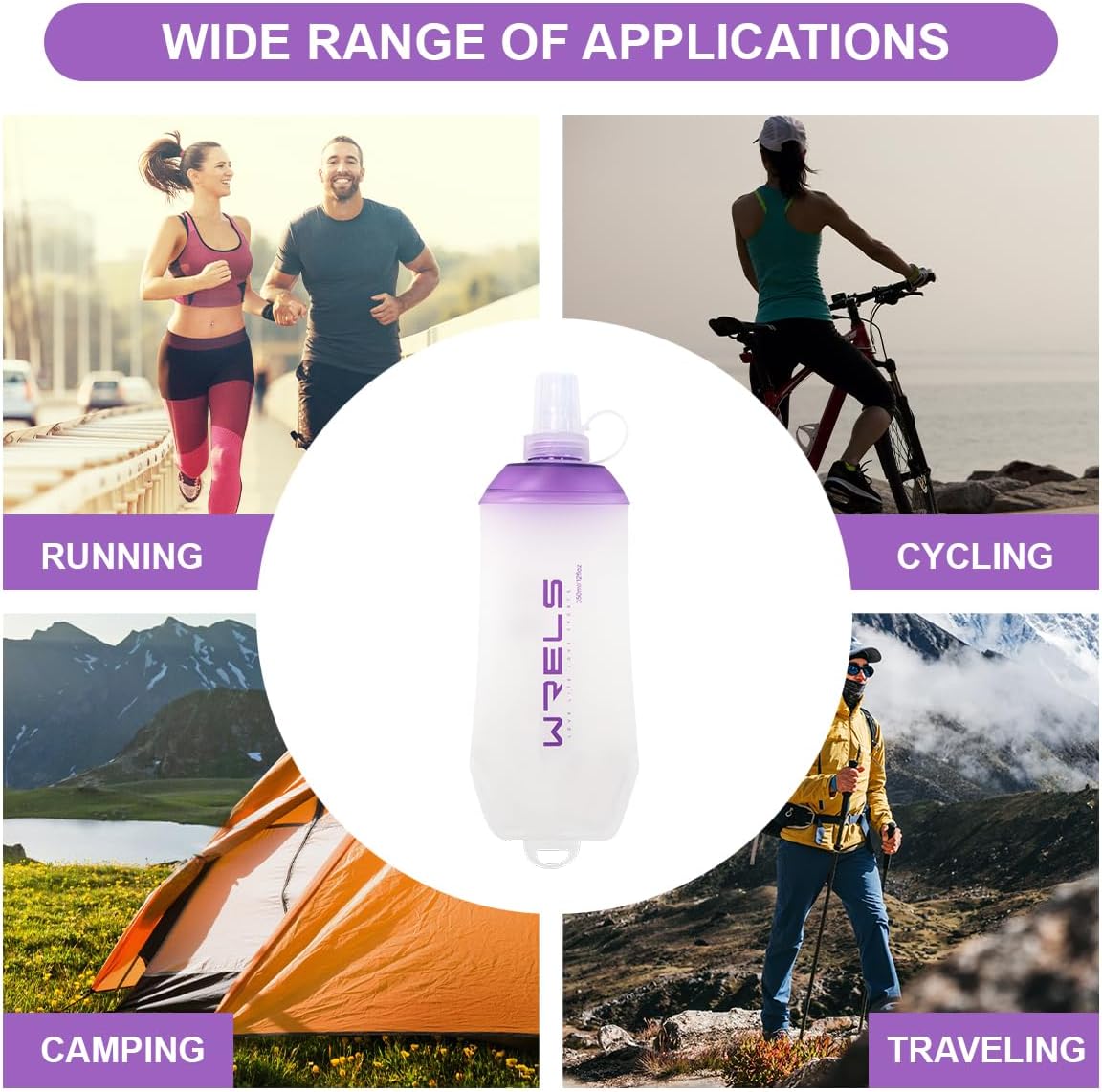 200ml/350ml/500ml Collapsible Soft Flask,BPA Free Folding Soft Water Bottle with Hanging Ring,Lightweight TPU Hydration Flask for Running Marathon Cycling Hiking(500ml-2 Packs)