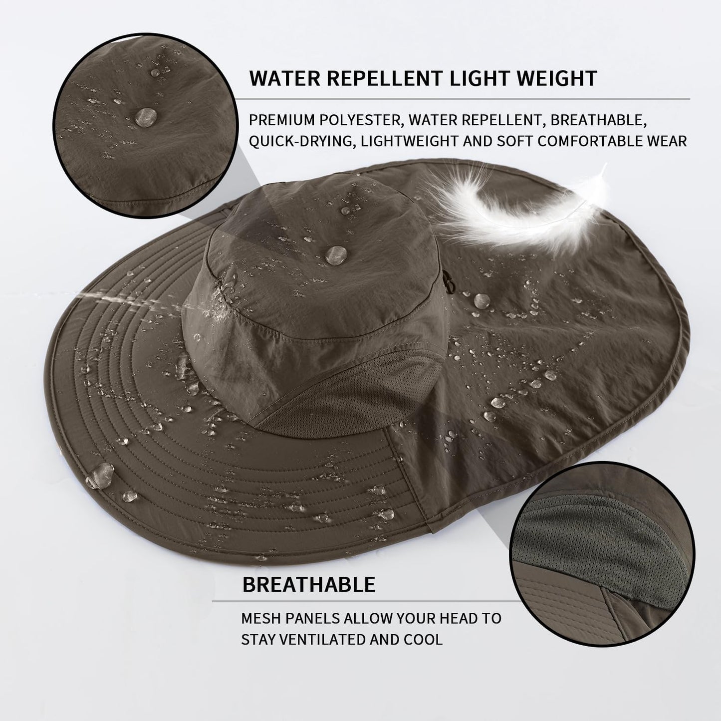 Home Prefer Outdoor UPF50+ Sun Hat Wide Brim Mesh Fishing Hat with Neck Flap