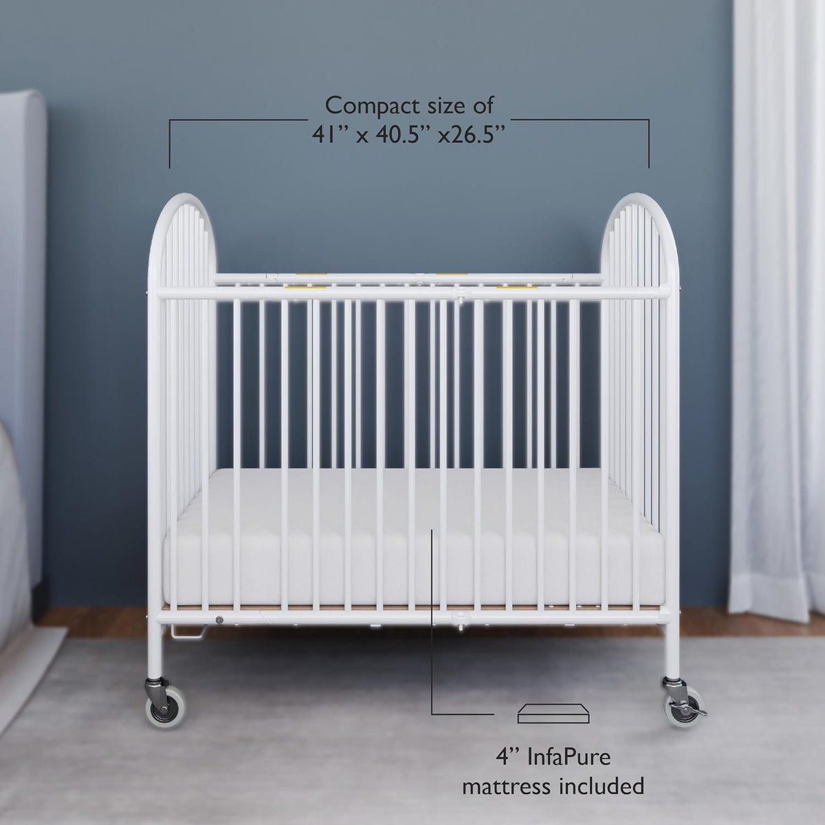 Foundations Pinnacle Metal Compact Folding Crib 3 Pack for Hotels, Foam Mattress Included and Commercial Grade 3" Casters (White)