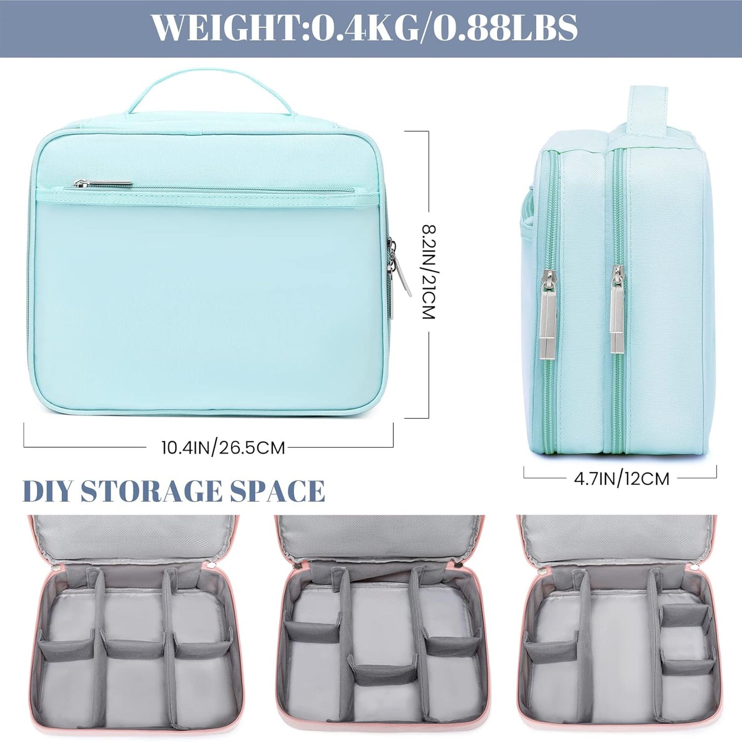 mygreen Travel Electronics Organizer, Waterproof Cable Organizer Bag for Electronic Accessories Triple Layer Large Shockproof Cable Storage Bag for Cord, Hard Disk, Power Bank, Tablet Aqua Sky