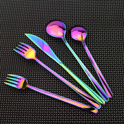 20 Pieces Silverware Set 304 Stainless Steel, Healthy & Eco-Friendly Silver Travel Mirror Polished Rainbow Knife Fork Spoon Salad Fork Dessert Spoon Flatware Set, Service for 4