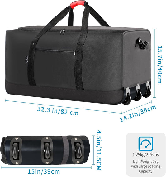 Finnhomy 120L Foldable Rolling Duffel Bag with 3 Wheels, Light Weight Travel Duffel bag with Large Loading Capacity, 32 inch Rolling Duffel bag with Shoulder Strap for Travel Camping Sports