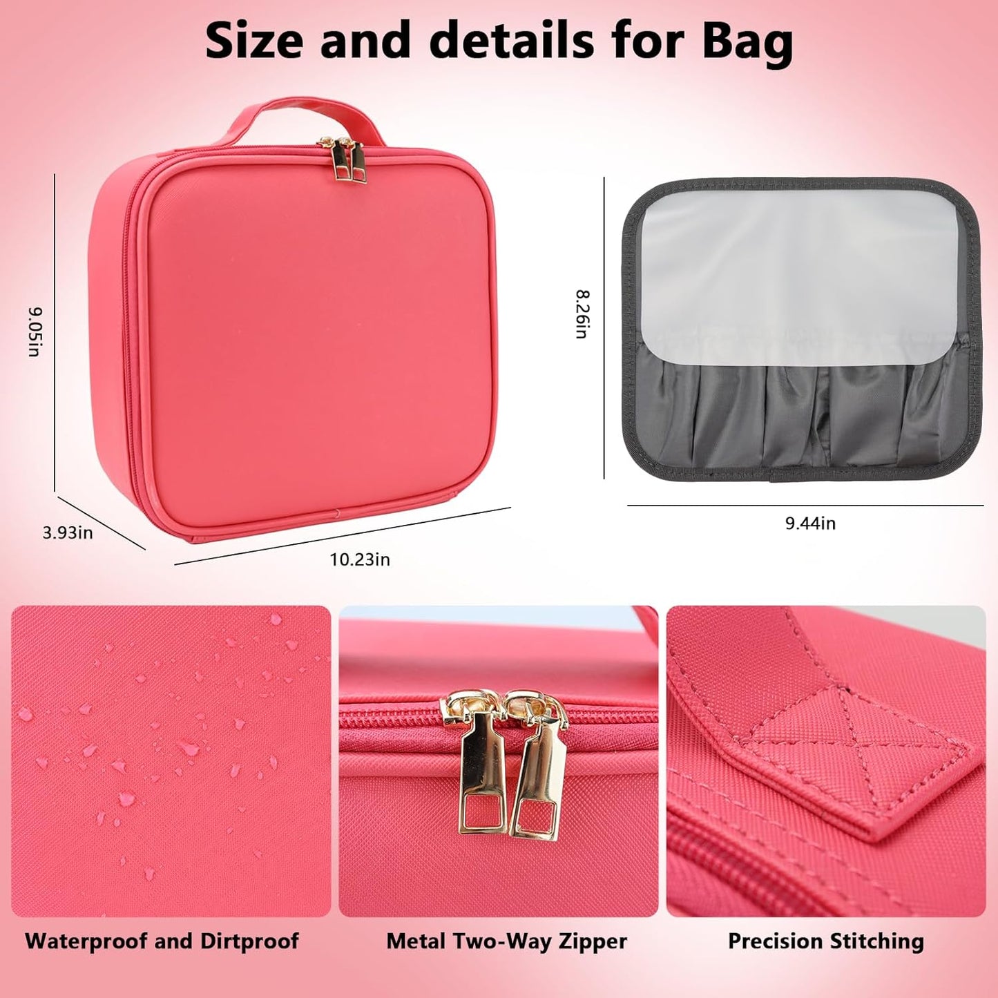 Travel Makeup Bag with LED Mirror Travel Makeup Organizer with 3 Lighted Settings, Adjustable Dividers and Makeup Brush Storage Bag Light Red