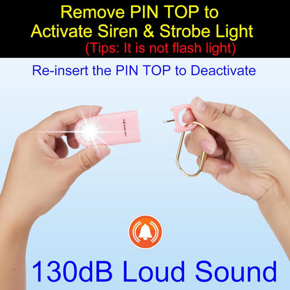 130dB Keychain Siren Strobe Light. Loud Sound Personal Safety Alarm with Carabiner. SOS Emergency Alerts for Women, Girls, School Children, Night Runners, Hiking. Bear Alarm Deterrent.Pink