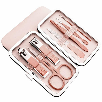 7pcs Manicure Set, Nail Clippers Kit, Stainless Steel Manicure Kit, Nail Clipping Tools Portable Travel Grooming Kit, The Best Gift with Luxurious Case(Rose Gold)
