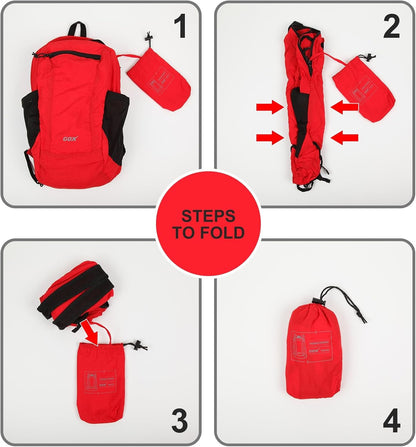 GOX Foldable 20l Backpack For Travel Lightweight Hiking Packable Daypack for Men Travel Camping Outdoor Bag Women (Red)