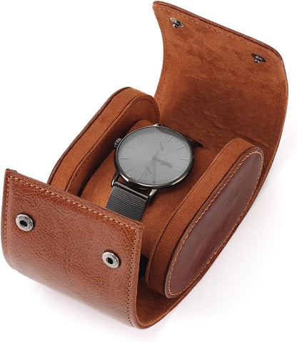 JOYIR Single Watch Roll for Travel | Genuine Leather Watch Pouch Case with Pillow | Portable Protective Sleeve for Men & Women | Ideal Gift for Watch Lovers, Father's Day