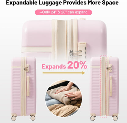 Merax Luggage Sets, Durable Hardshell 3 Piece Suitcase with Double Spinner Wheels and Handle Bags,Lightweight Carry on Luggage with TSA Lock,20+24+28 inches,Pink