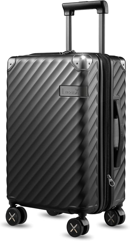 LUGGEX Luggage with Spinner Wheels, Polycarbonate Expandable Hard Shell Suitcase, Carry On 20 Inch, Black