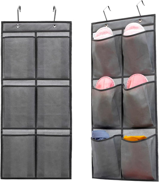 2 Packs Over The Door Hanging Closet Shoes Holder Organizer Shoe Storage Shoe Rack with 6 Pockets (Fabric Pockets)