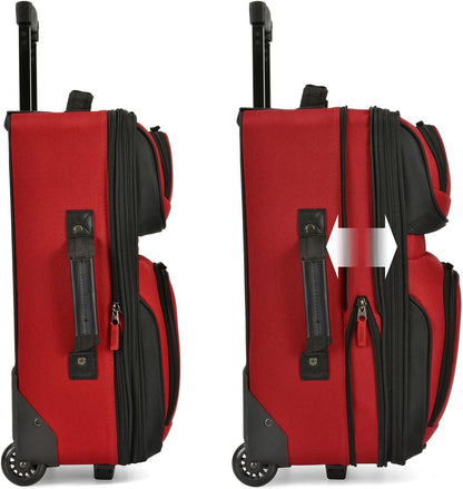 U.S. Traveler Lightweight Rolling 20" Carry On Luggage Softside Suitcase, Red, 2 Wheel Single