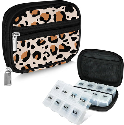 Serfeymi Weekly Travel Pill Organizer Pill Case for Purse with Removable 7 Day Pill Box, Fashionable Travel Medicine Organizer Pill Container for Medicine, Vitamin, Supplement - Brown 02 + Pill Box
