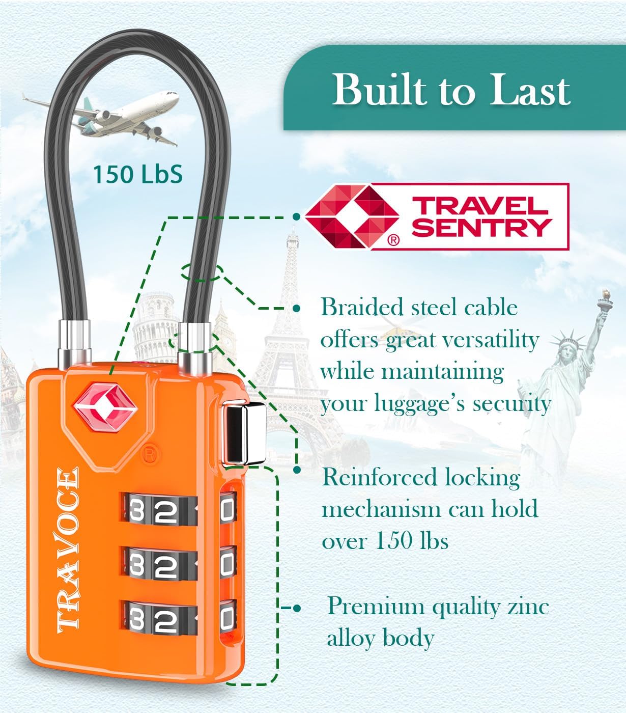 TSA Approved Luggage Locks, Travel Locks Which Also Work Great as Gym Locks, Toolbox Lock, Backpack and More, Orange 4 Pack