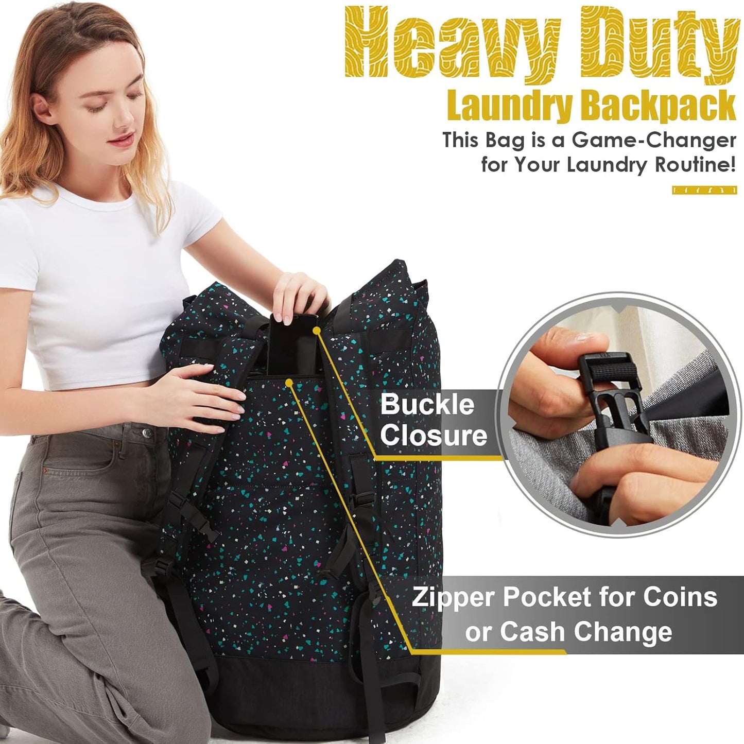 Laundry Bag for College,115L Backpack Extra Large Heavy Duty, Gifts College Dorm, Dorm Room Essentials Girls, Dirty Clothes Travel, Beach, Camping, Apartment and Laundromat, Leaves Jungle