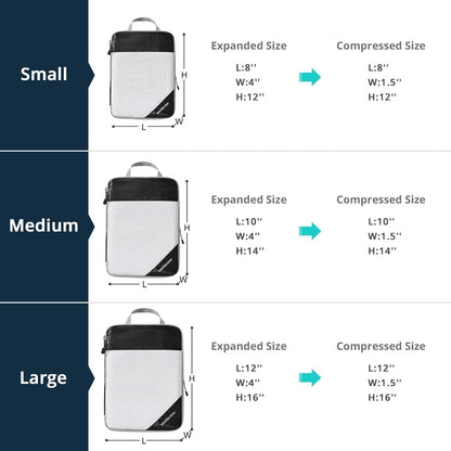 3 Set Compression Packing Cubes for Travel - Compressible, Lightweight, and Space-Saving Packing Cubes, Travel Essentials for Women, Black