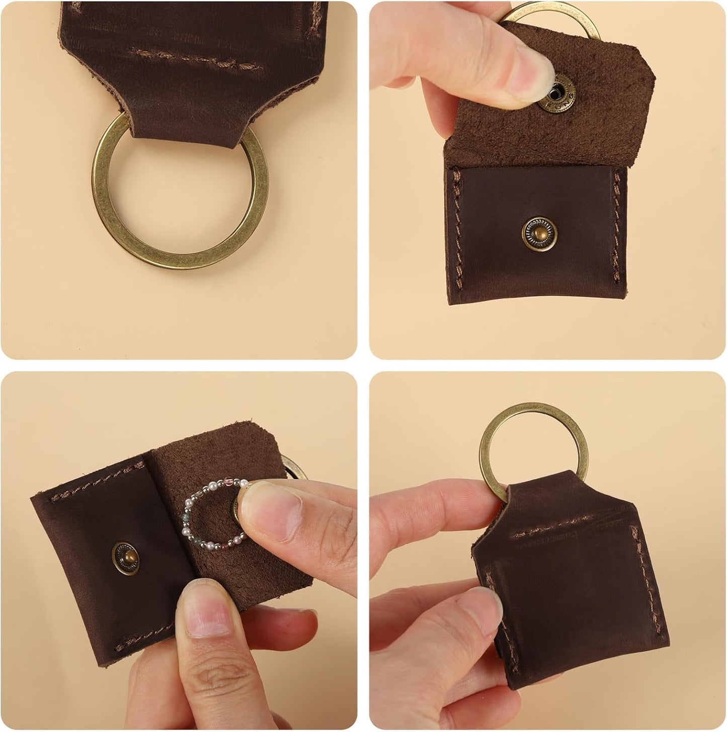 Jack&Chris Genuine Leather SD Card Holder Keychain, Anti-Shock Anti-Dust SD Card Case, Portable Camera Accessories for SD CF CFexpress Micro SD Nano SIM and Micro SIM Cards, Red Brown