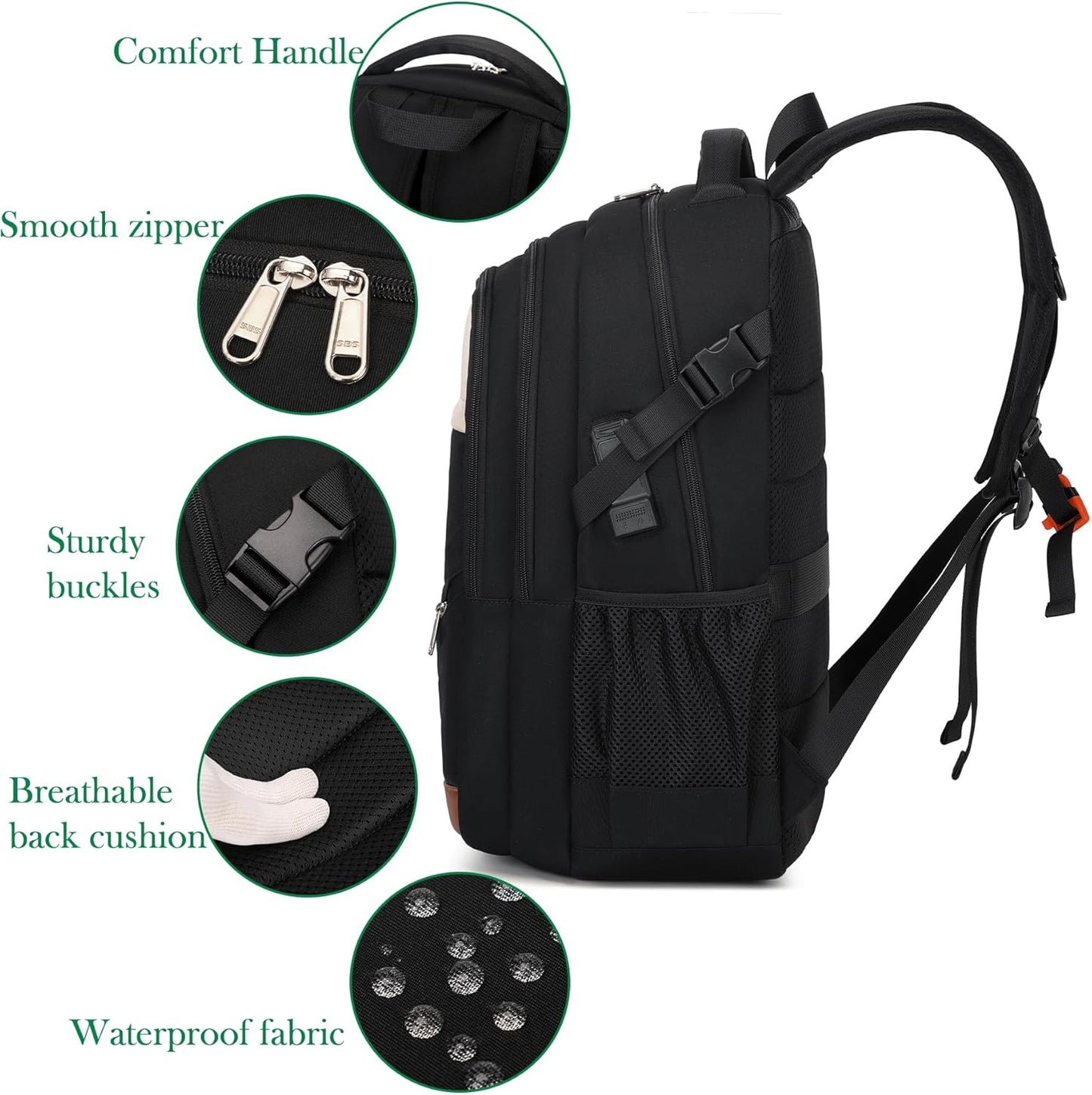 FENGDONG 17.3 inch Large Laptop Backpack Travel College Backpack Waterproof Bookbag for Men & Women Business Backpack with USB Charging Port and Headset Port Black White