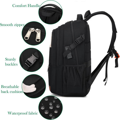 FENGDONG 17.3 inch Large Laptop Backpack Travel College Backpack Waterproof Bookbag for Men & Women Business Backpack with USB Charging Port and Headset Port Black White