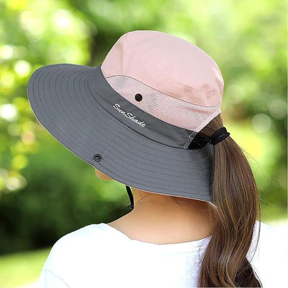 ZOORON Women's Ponytail Safari Sun Hat, Wide Brim UV Protection Outdoor Bucket - Image 7