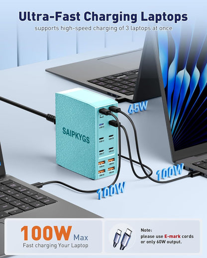 Charging Station (600W),12-Port USB C Charger Block with Dual 100W PD USB-C Fast Charging Station Hub for MacBook Pro/Air/All iPad Phone 17/16 15/14/13/Pro Max/Samsung Galaxy Note(Green)