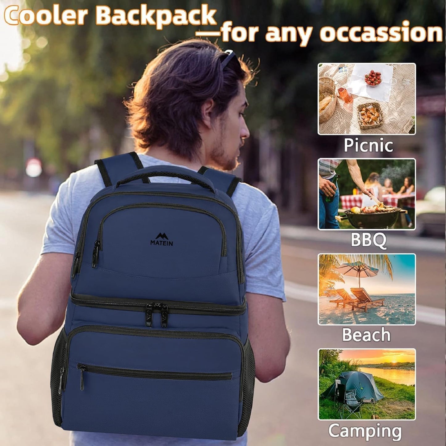 MATEIN Cooler Backpack, 26 Cans Insulated Lunch Backpack for Men Women, Leakproof Double Layer Lunch Cooler Bag Lightweight Soft Lunch Backpack with Cooler Compartment, Beach Camping Hiking Beer Gifts
