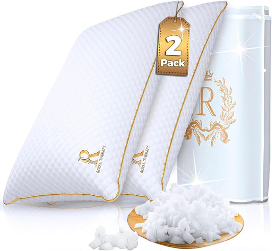 Royal Therapy King Memory Foam Pillows, 2-Pack - Shredded Memory Foam for All Sleep Positions, Medium Firm with Adjustable Loft, Bamboo Rayon Cover, CertiPUR-US & Oeko-TEX Certified
