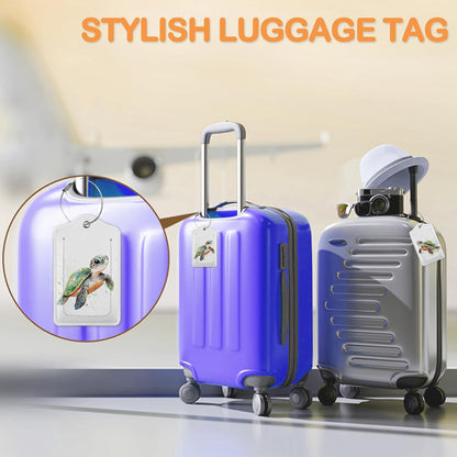 Abstract Colorful Sea Turtle 3 PCS PU Leather Luggage Tags for Suitcase, Luggage Tag with Privacy Flap, Name ID Label and Metal Loop for Women Men Baggage Handbag School Bag Backpack