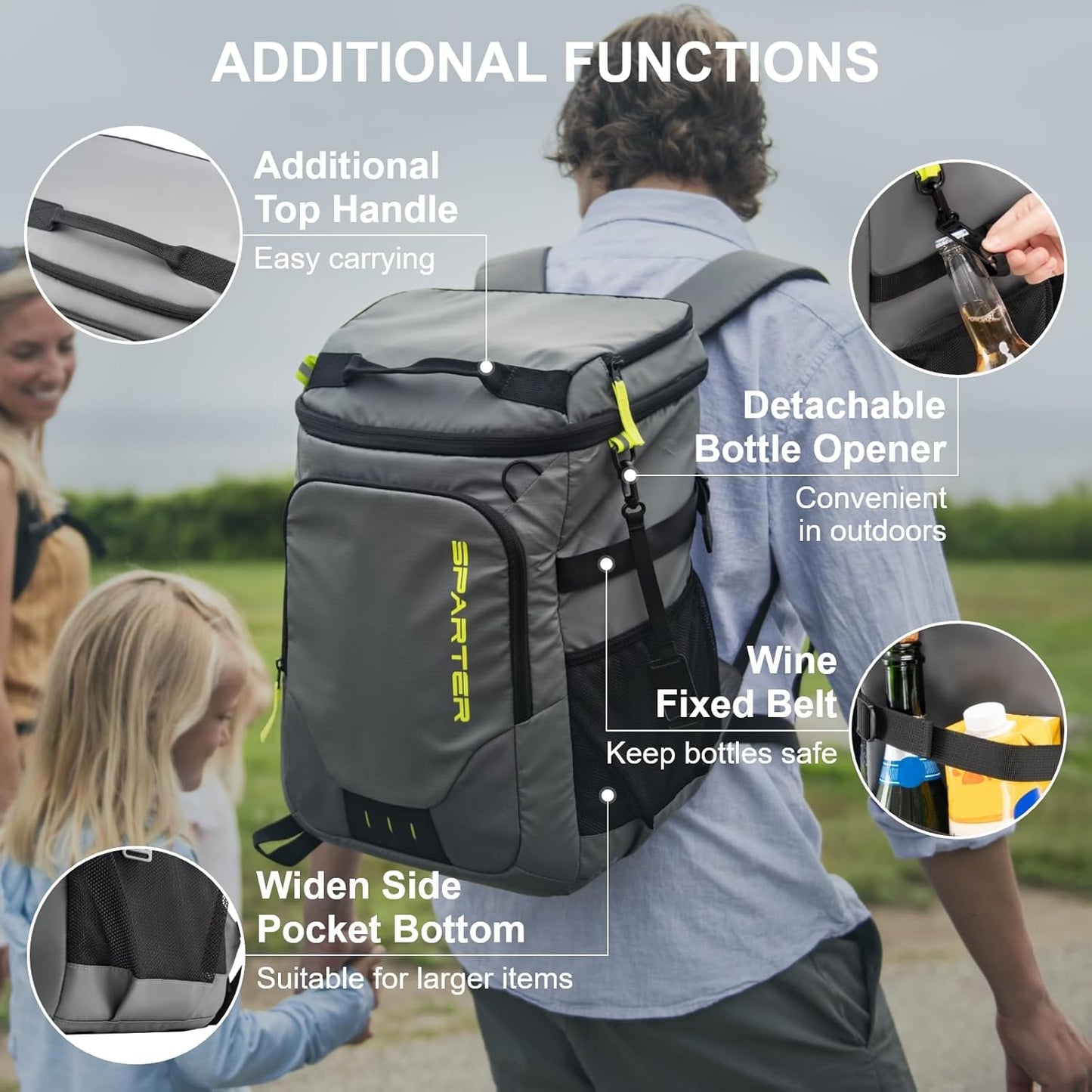 SPARTER Backpack Cooler Insulated Leak Proof 33/49 Cans, 2 Insulated Compartments Thermal Bag, Portable Lightweight Beach Travel Camping Lunch Backpack for Men and Women