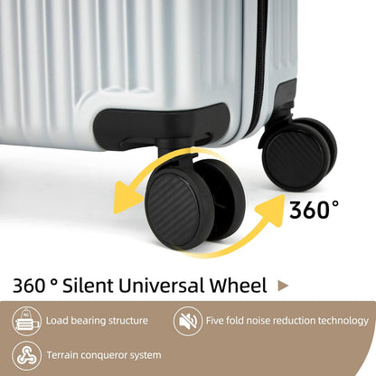 20 Inch Carry on Luggage,Airline Approved 22x14x9 Hard Shell Carry on Suitcase with 360° Spinner Wheels,TSA Lock and Lightweight Hardside Carry-on Luggage for Travel (Silvery, 20 Inch)