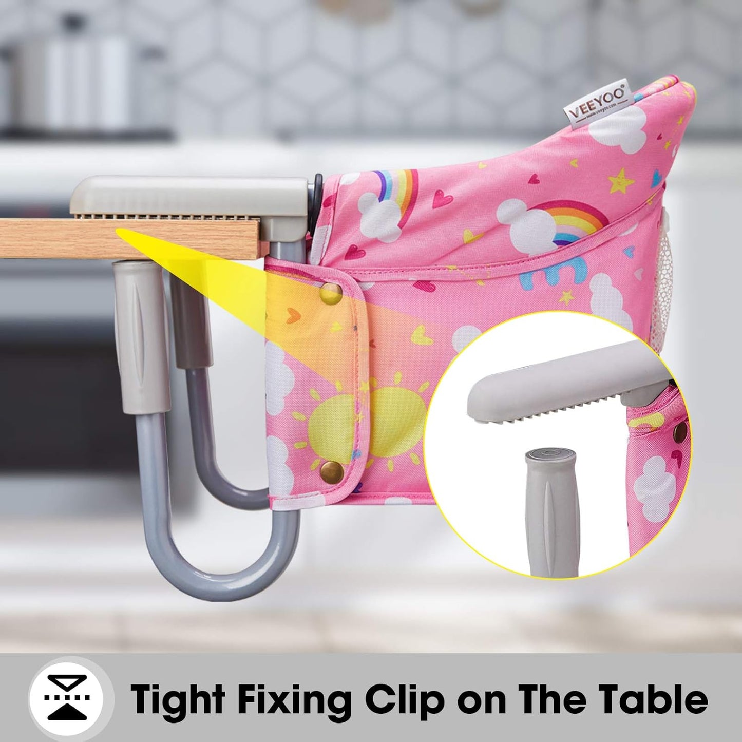 Hook On Chair, VEEYOO Clip On High Chair Folding Fast Table Chair with Storage Bag, Portable Baby Feeding Seat Attach to Table for Home and Travel