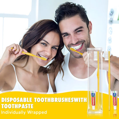 HOFASON Disposable Toothbrushes with Toothpaste Pack of 30, Yellow Hollow Travel Toothbrush Set with 5g Toothpaste Individually Wrapped Toothpaste Bulk for Homeless, Nursing Home, Shelter, Hotel
