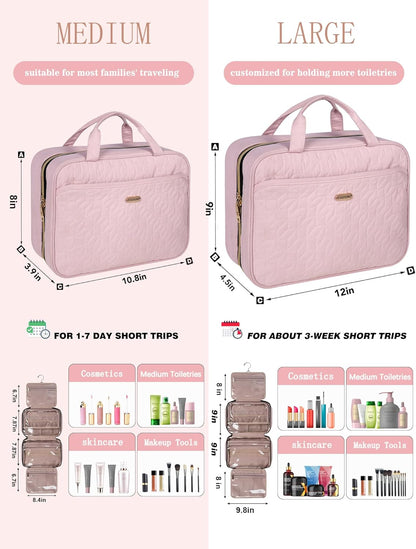 Pink Toiletry Bag, Makeup Organizer, Travel Bag For Women Mens Toiletries, Waterproof with Hanging Hook, Large Capacity