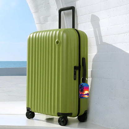 Palm Tree and Sunset Luggage Tag for Suitcase Set of 2 PU Leather Cute Luggage Tags with Stainless Metal Loop ID Label Privacy Flap Suitcase Tags for Women and Men Travel