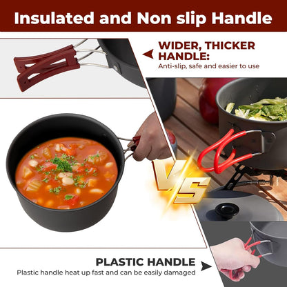 Bulin 24/13/11/8/4 PCS Camping Cookware Mess Kit Lightweight Backpacking Cooking Set Outdoor Cook Gear for Family Hiking, Picnic(Kettle, Pot, Frying Pan, Bowls, Plates, Spoon)