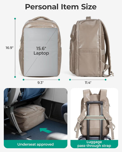 BAGSMART 30L Travel Backpack, 15.6 Inch Carry On Backpack Flight Approved, Personal Item Travel Bag, Water Resistant Weekender Bag Daypack, Camel