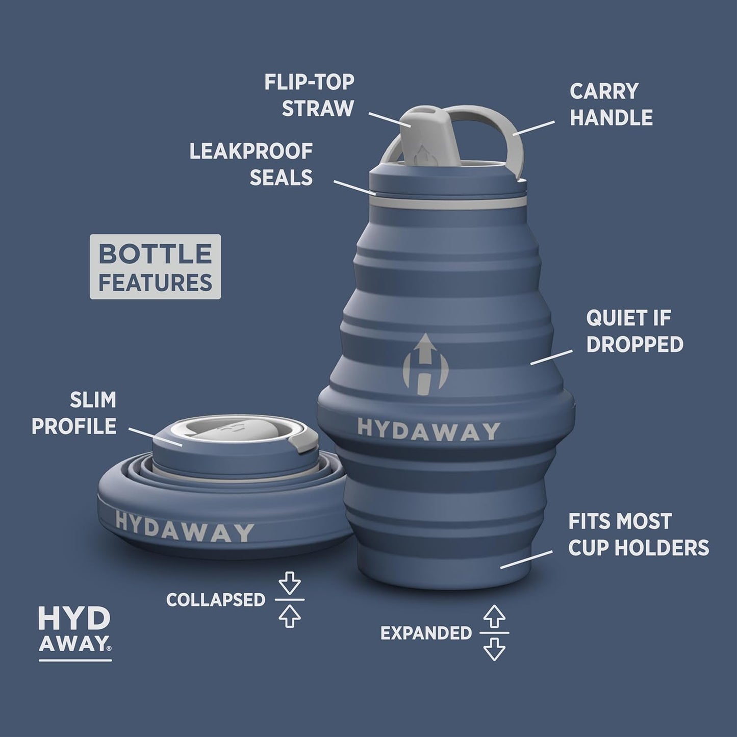 HYDAWAY 17oz Collapsible Water Bottle - BPA-Free, Leakproof, Lightweight, and Space-Saving - Perfect for Travel, Hiking, and Everyday Hydration
