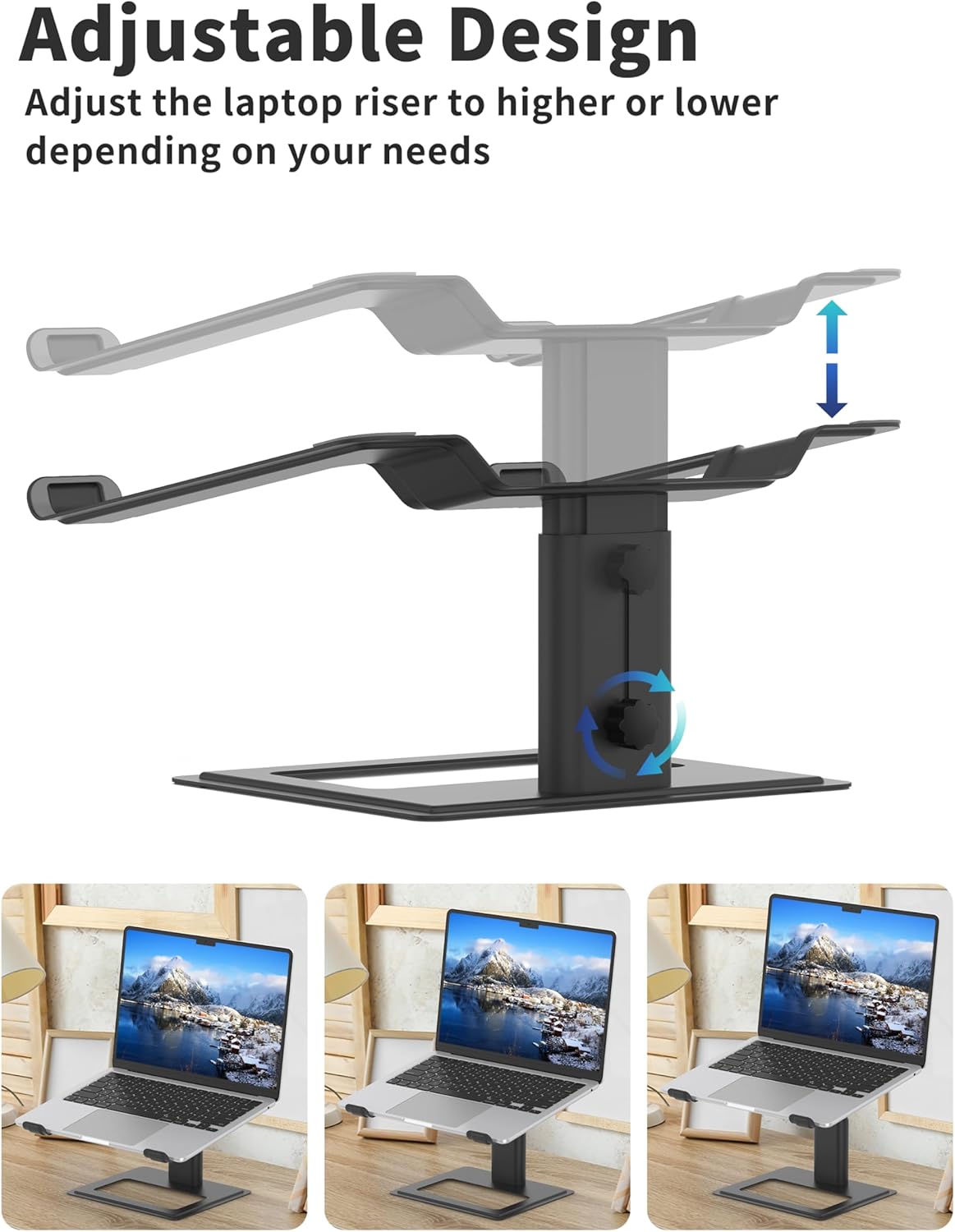 SOUNDANCE Adjustable Laptop Stand for Desk, Computer Stand, Ergonomic Laptop Riser Holder Compatible with 10 to 17.3 Inches Notebook PC Computer, Aluminum Black