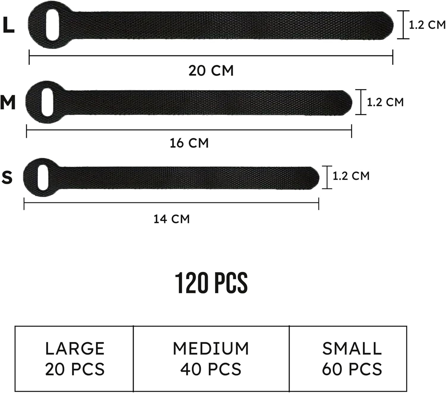 120 PCS 5/6/8 Inch Cord Wraps for Charging Cords – Data Cable Organizer Ties – Reusable Cable Ties – Electrical Wire Straps, Black