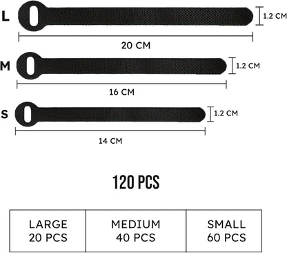 120 PCS 5/6/8 Inch Cord Wraps for Charging Cords – Data Cable Organizer Ties – Reusable Cable Ties – Electrical Wire Straps, Black