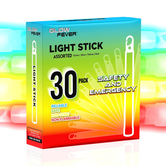 Glow Fever Emergency Safety Military Grade 6'' Lightsticks, Light Up Ultra Bright Glow Sticks with 12 Hours Duration. for Hiking Party Camping Blackouts Hurricane Shelter Survival Kit (Mixed, 30PCS)
