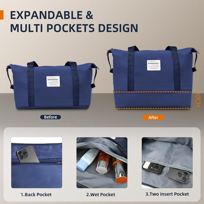 SHOWKOO Luggage Sets Expandable PC+ABS Durable Suitcase Double Wheels TSA Lock 5pcs Blue